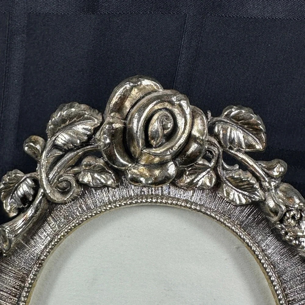 Victorias Secret Vintage Silver Rose Oval Picture‎ Frame Floral Ornate 5x7